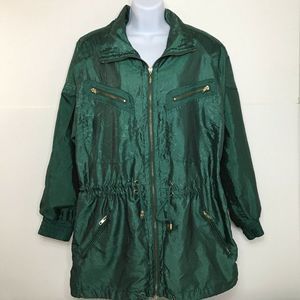 Indications Women's Vintage Green Full Zip Up Nylon Blend Jacket Size Small